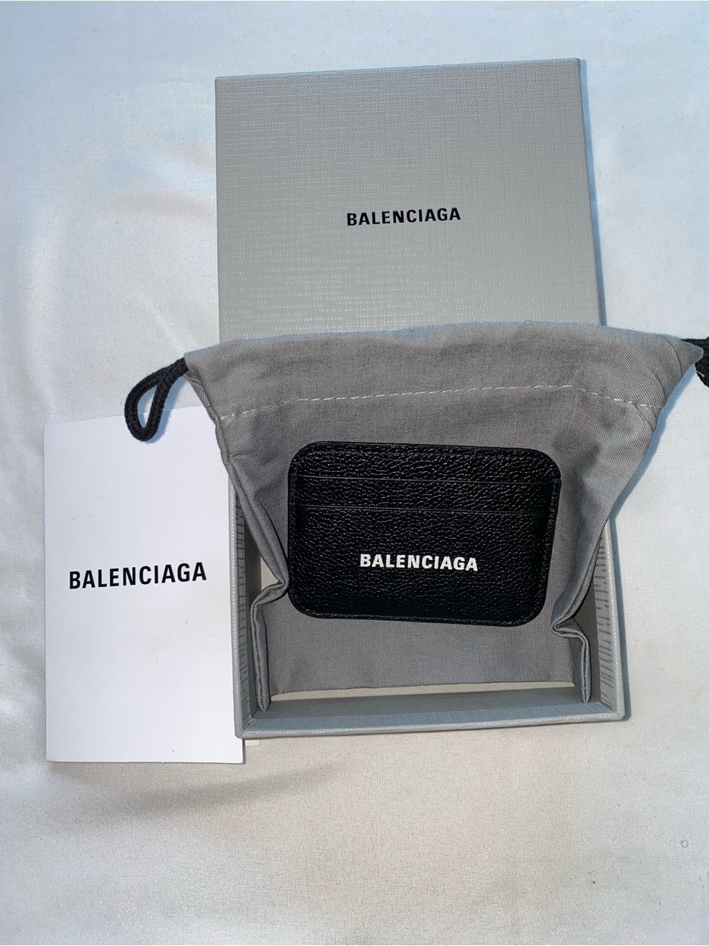 Balenciaga Black Pebbled Leather Card Sleeve with White Logo